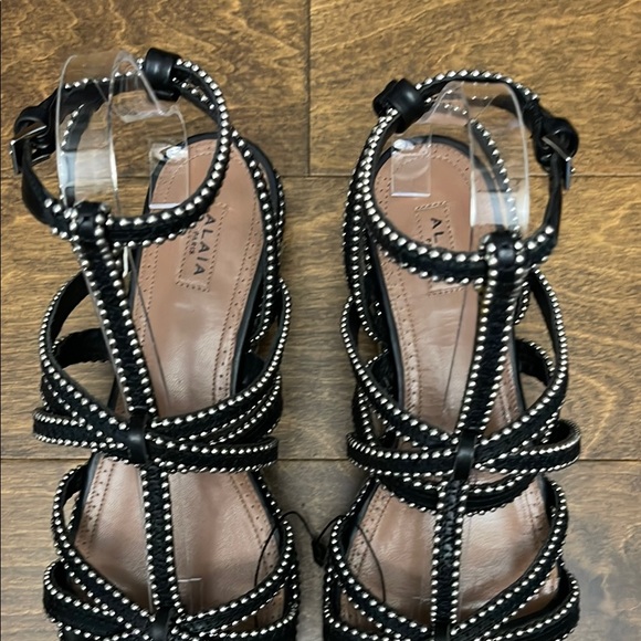 NWT, Alaia Leather Studded Espadrille Sandals - Picture 3 of 16